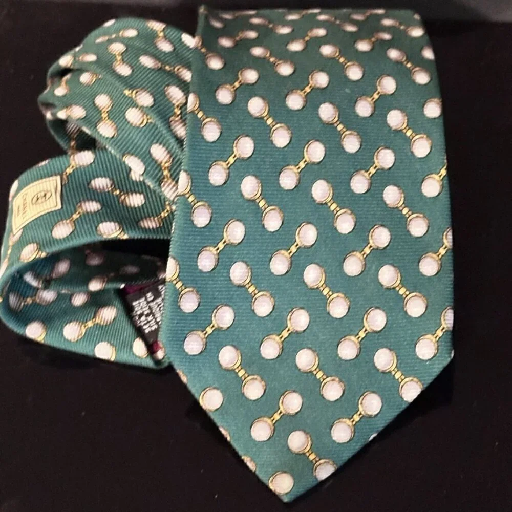 Chanel Silk Tie Mens Kelly Green Baroque Jewelry Gemstone Pearl Cuff Links Gold